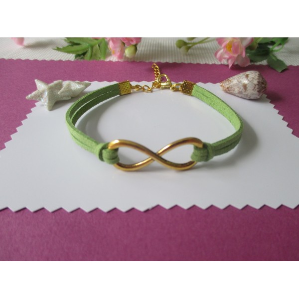 Kit de bracelet suédine verte et lien infini doré - Photo n°1
