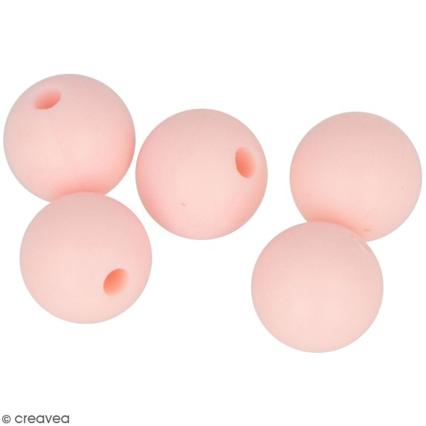 Lot de perles rondes en silicone - 10 mm - Rose Poudré - 5 pcs - Photo n°1