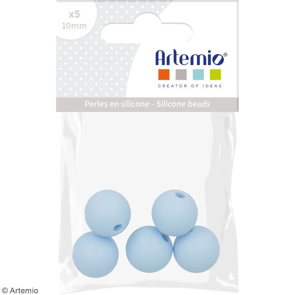Lot de perles rondes en silicone - 10 mm - Bleu Pastel - 5 pcs - Photo n°2