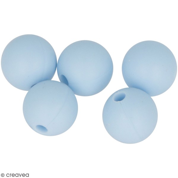 Lot de perles rondes en silicone - 10 mm - Bleu Pastel - 5 pcs - Photo n°1