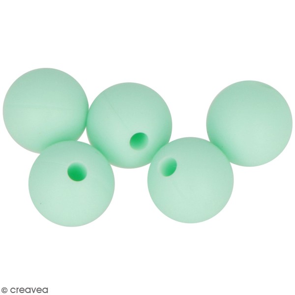Lot de perles rondes en silicone - 10 mm - Vert d'Eau - 5 pcs - Photo n°1