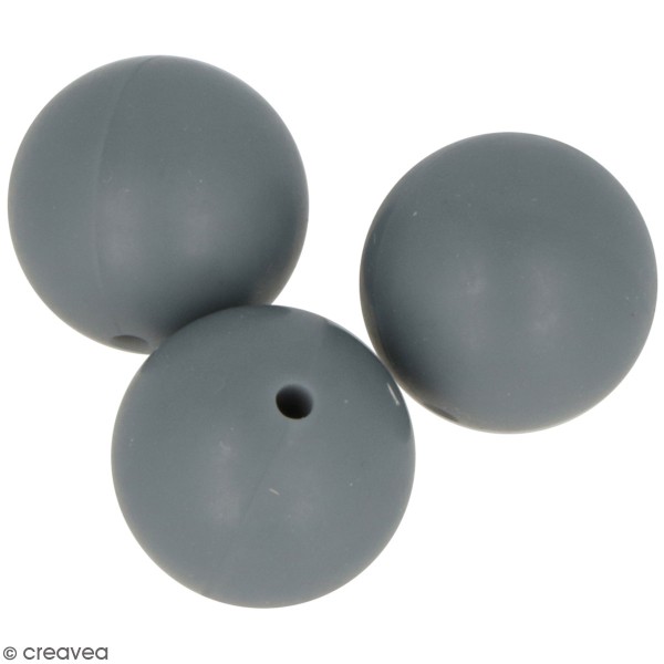 Lot de perles rondes en silicone - 15 mm - Gris - 3 pcs - Photo n°1
