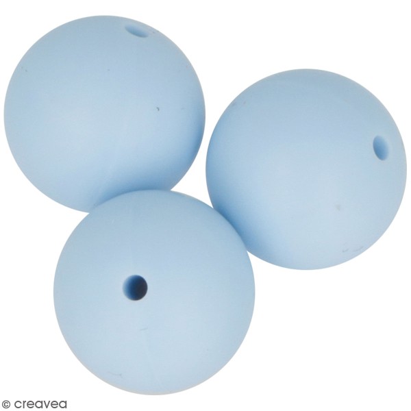 Lot de perles rondes en silicone - 15 mm - Bleu Pastel - 3 pcs - Photo n°1