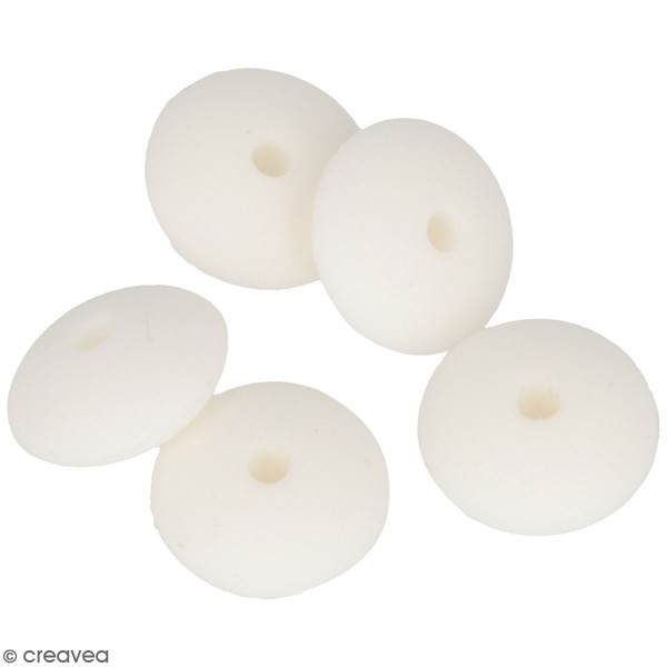 Lot de perles plates en silicone - 12 x 7 mm - Blanc - 5 pcs - Photo n°1