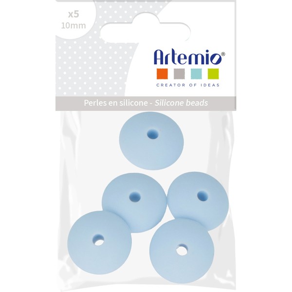 Lot de perles plates en silicone - 12 x 7 mm - Bleu Pastel - 5 pcs - Photo n°2