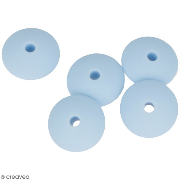 Lot de perles plates en silicone - 12 x 7 mm - Bleu Pastel - 5 pcs - Photo n°1