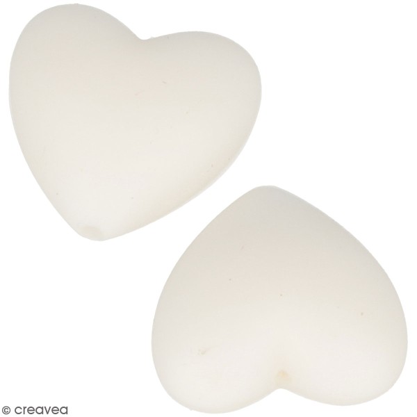 Lot de perles coeur en silicone - 29 x 19 x 12 mm - Blanc - 2 pcs - Photo n°1