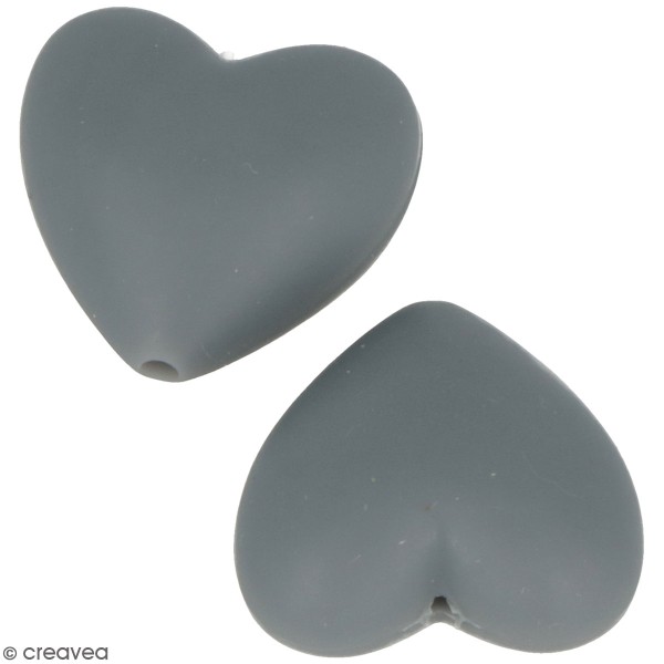Lot de perles coeur en silicone - 29 x 19 x 12 mm - Gris - 2 pcs - Photo n°1