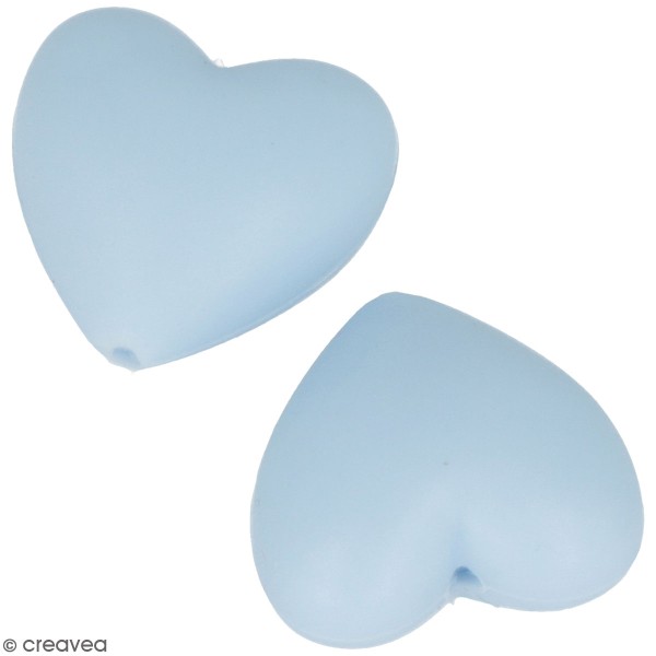 Lot de perles coeur en silicone - 29 x 19 x 12 mm - Bleu Pastel - 2 pcs - Photo n°1