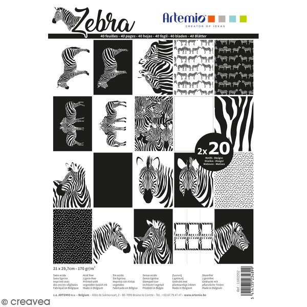 Papier Scrapbooking Artemio 21 x 29,7 cm - Zèbre - 40 feuilles - Photo n°1