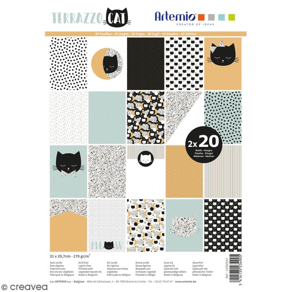 Papier Scrapbooking Artemio 21 x 29,7 cm - Terrazo Chat - 40 feuilles - Photo n°1