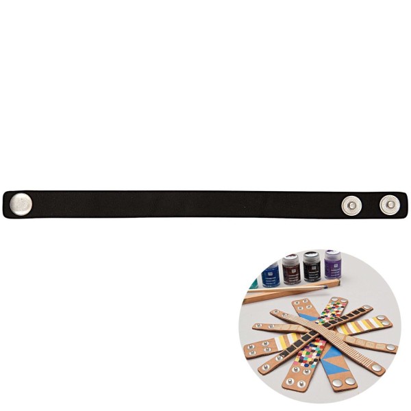 1pc Bracelet Manchette Minimaliste en Similicuir Noir Base Vierge Rico Design 22cm x 1,5 cm, Résulta - Photo n°1