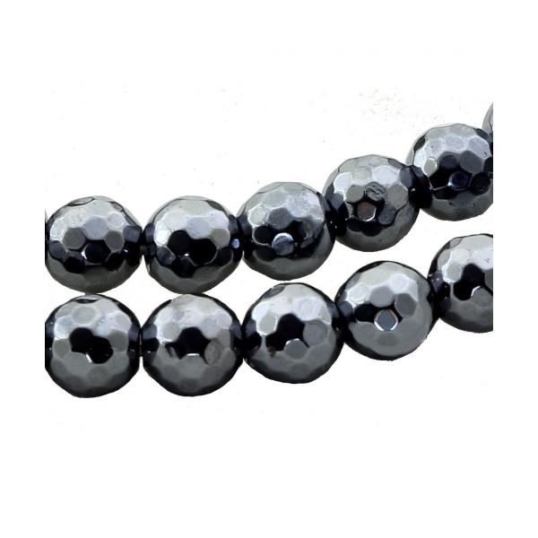 Fil de 48 perles facettées rondes à facettes 8mm 8 mm en hématite non magnétique - Photo n°1