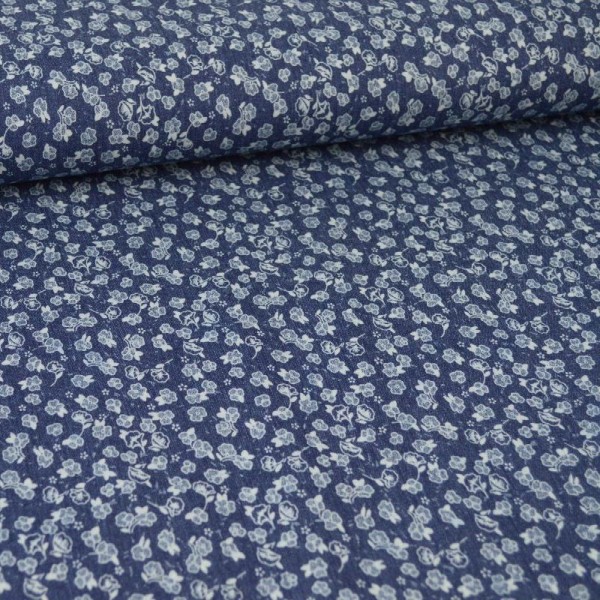 Tissu jean's imprimé fleurs - Photo n°1