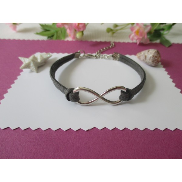Kit de bracelet suédine grise et lien infini platine - Photo n°1
