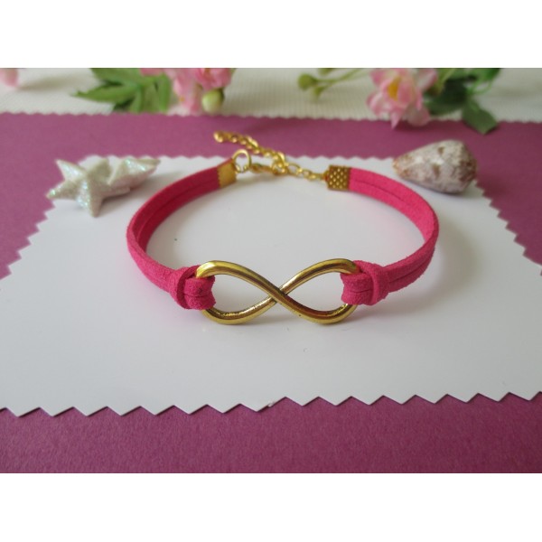 Kit de bracelet suédine fuchsia et lien infini doré - Photo n°1