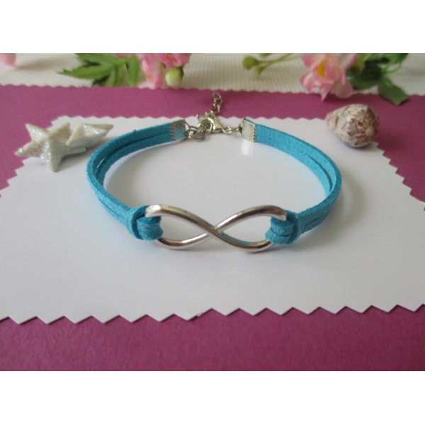 Kit de bracelet suédine bleu ciel et lien infini platine - Photo n°1