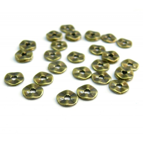 H11101871 PAX 100 petites perles intercalaires plate rondelles 7mm métal couleur Bronze - Photo n°1