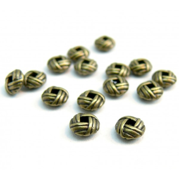 H25847 PAX 50 perles intercalaires rondelles Type Pelote Torsade 6mm metal couleur Bronze - Photo n°1