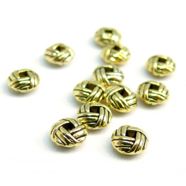 H25847 PAX 50 perles intercalaires rondelles Type Pelote Torsade 6mm metal couleur Or Antique - Photo n°1
