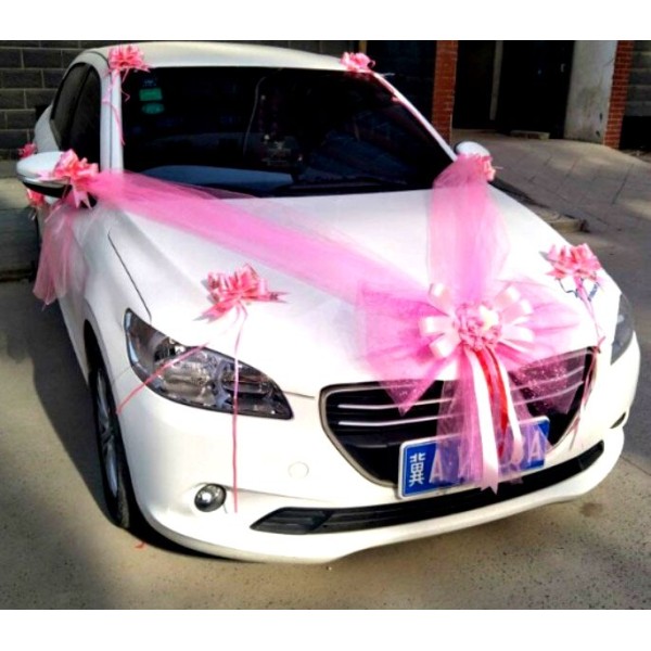 Kit de décoration voiture mariage rose - Photo n°1