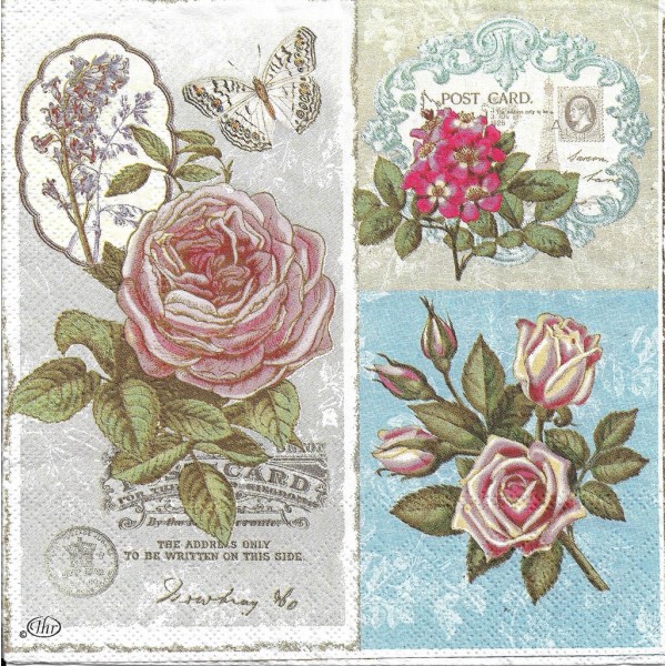 4 Serviettes en papier Fleur Rose Lyrique Format Lunch Decoupage Decopatch L-520100 IHR - Photo n°1