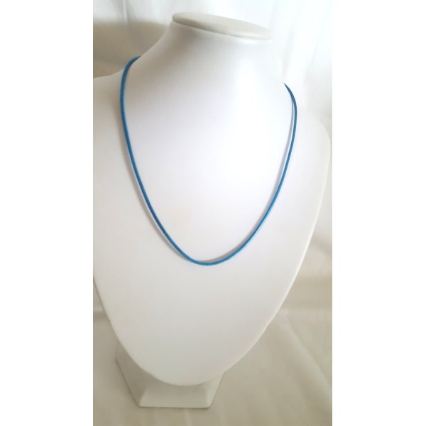 1 Collier en coton ciré bleu turquoise - 45cm - Photo n°1