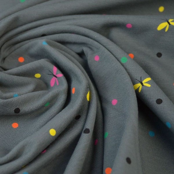 Tissu jersey Oeko tex motifs Libellules et pois multicouleurs - Photo n°2