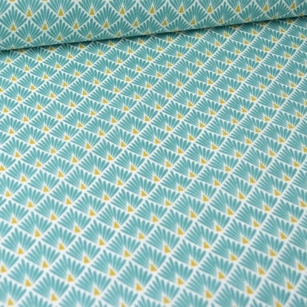 Tissu coton imprimé écailles -bleu lagon - Photo n°1