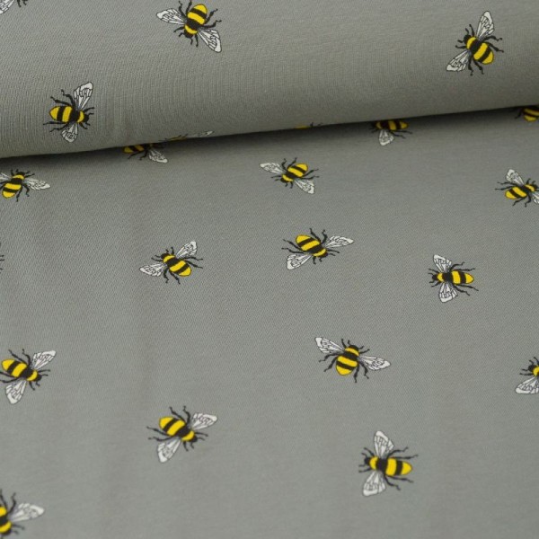 Tissu jersey Oeko tex motifs abeilles fond gris - Photo n°1