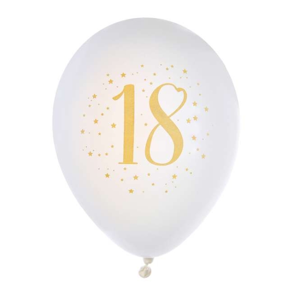 Ballon anniversaire 18 ans blanc et or métallisé x 8 - Photo n°1