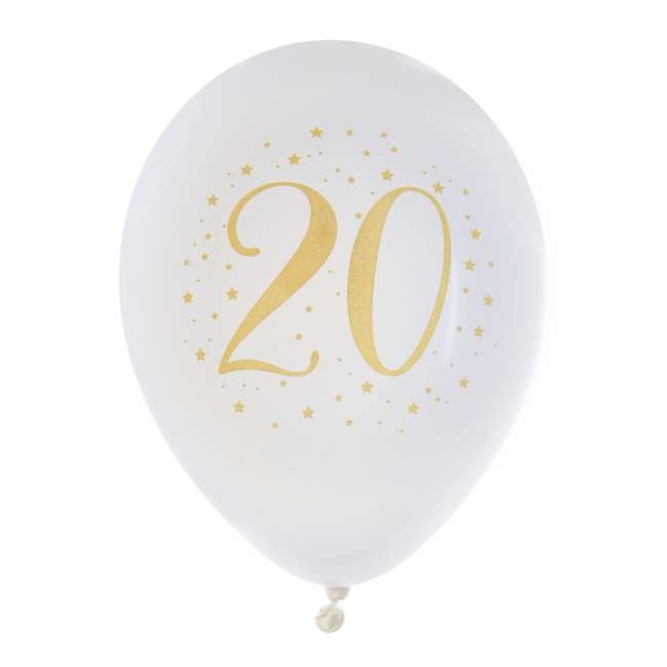 Ballon Anniversaire 20 ans blanc et or métallisé x 8 - Photo n°1