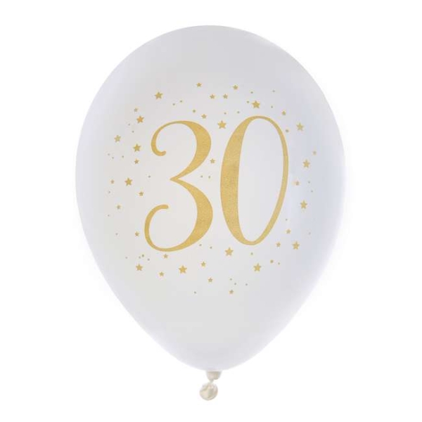 Ballon Anniversaire 30 ans blanc et or métallisé x 8 - Photo n°1