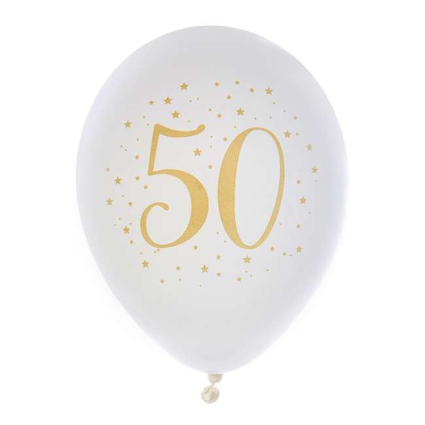 Ballon Anniversaire 50 ans blanc et or métallisé x 8 - Photo n°1