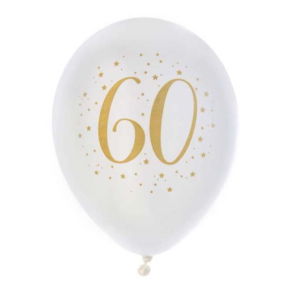 Ballon Anniversaire 60 ans blanc et or métallisé x 8 - Photo n°1