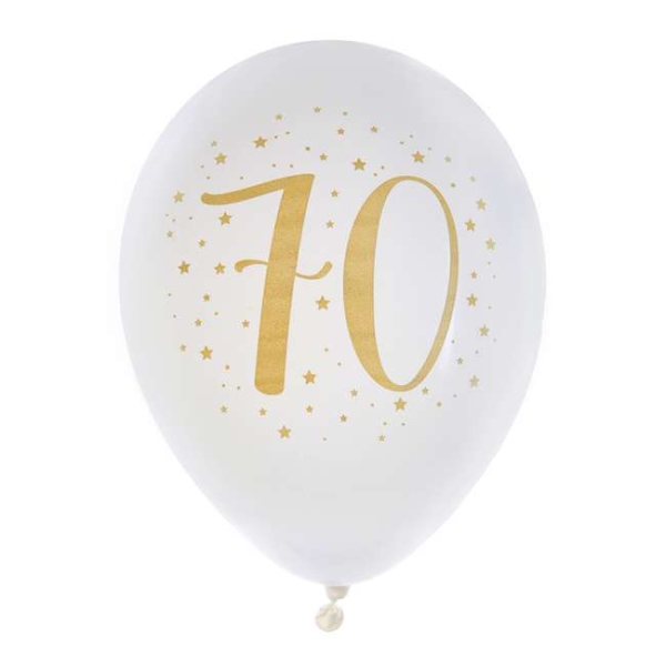 Ballon Anniversaire 70 ans blanc et or métallisé x 8 - Photo n°1