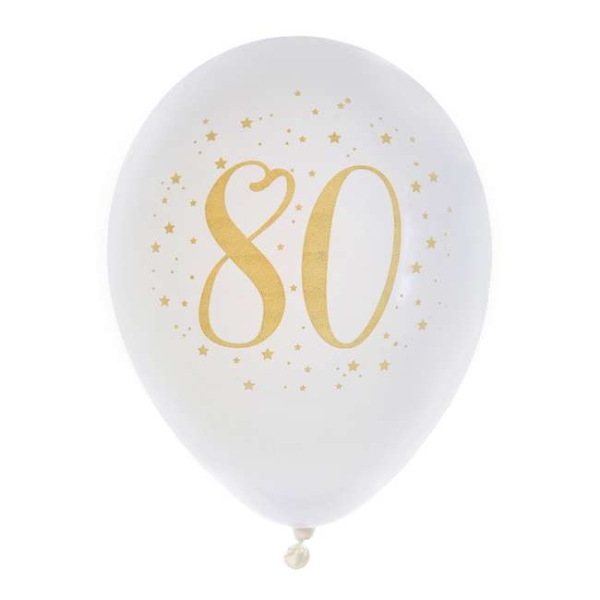 Ballon Anniversaire 80 ans blanc et or métallisé x 8 - Photo n°1