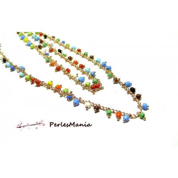 14104225916G 50cm de chaine Perles de rocaille 2mm MULTICOLORE et chaine couleur Or - Photo n°1