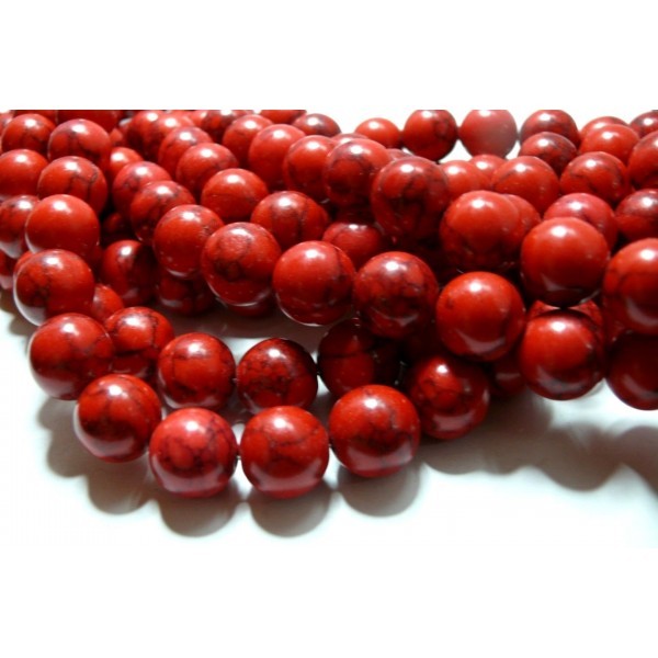 H11S280 Lot de 10 perles Turquoise Howlite rouge 14mm - Photo n°1