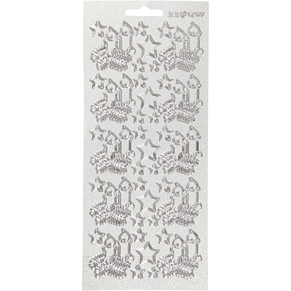 Stickers Peel Off - Argenté - Bougies de Noël - 1 Planche de 10x23 cm - Photo n°1
