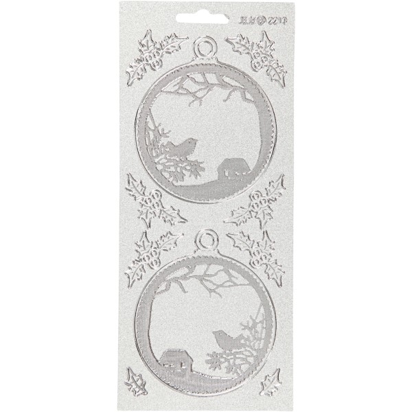Stickers Peel Off - Argenté - Boule de Noël - 1 Planche de 10x23 cm - Photo n°1
