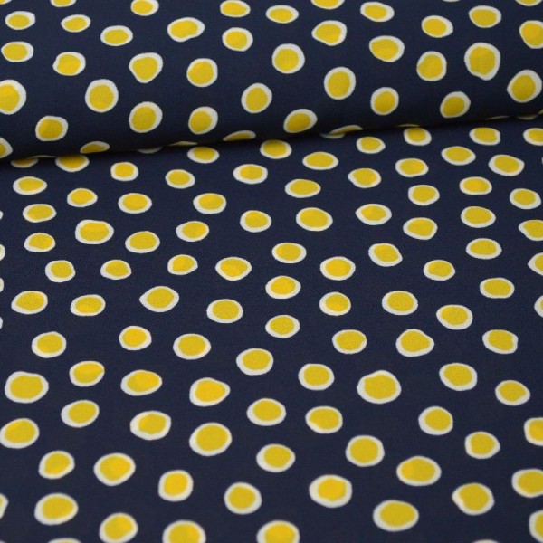 Tissu crêpe georgette motif Pois jaune fond Bleu marine - Photo n°1