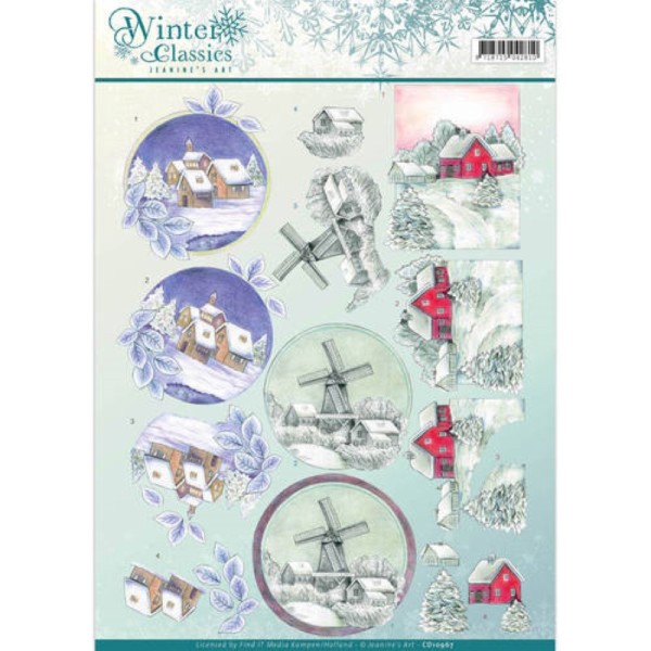 Carte 3D à découper - CD10967 - Paysage de Noël et moulin - Jeanine's Art - Photo n°1