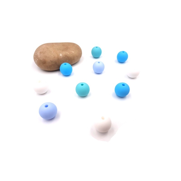 10 Perles En Silicone 12mm Tons Bleus - Photo n°1