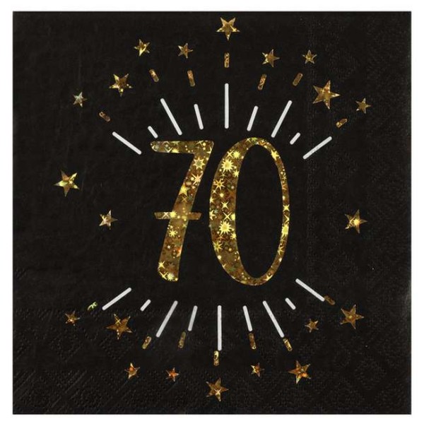 10 Serviettes anniversaire 70 ans noir et or métallisé - Photo n°1