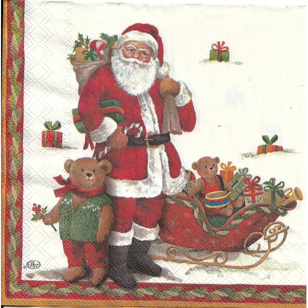 4 Serviettes en papier Père Noël et Nounours Format Lunch Decoupage Decopatch L-582400 Villeroy&Boch - Photo n°1