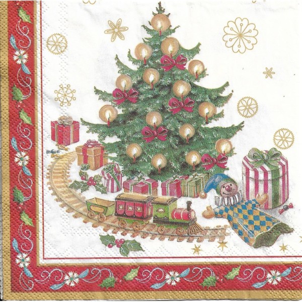 4 Serviettes en papier Père Noël et Jouets Format Lunch Decoupage Decopatch L-441700 Villeroy&Boch - Photo n°2