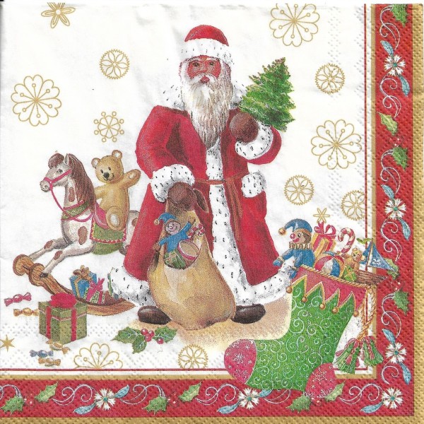 4 Serviettes en papier Père Noël et Jouets Format Lunch Decoupage Decopatch L-441700 Villeroy&Boch - Photo n°1