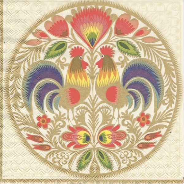 4 Serviettes en papier Décor Floral Rosace Coq Format Lunch Collage Decopatch SLOG-016702 Pol-Mak - Photo n°1