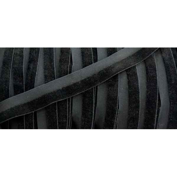 Biais velours élastique pré-plié noir 16mm - Photo n°1